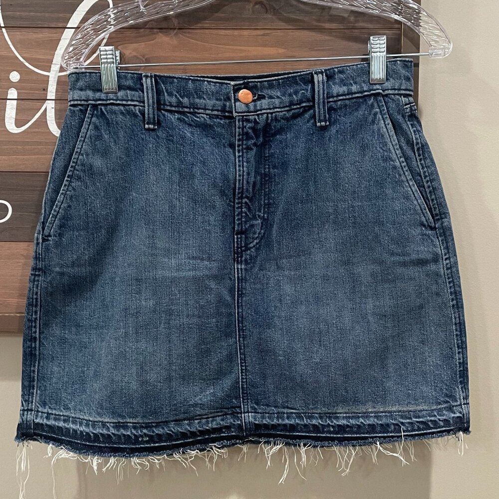 J BRAND Denim Mini Skirt 26 Women's Small Blue Raw Hem Indie Casual